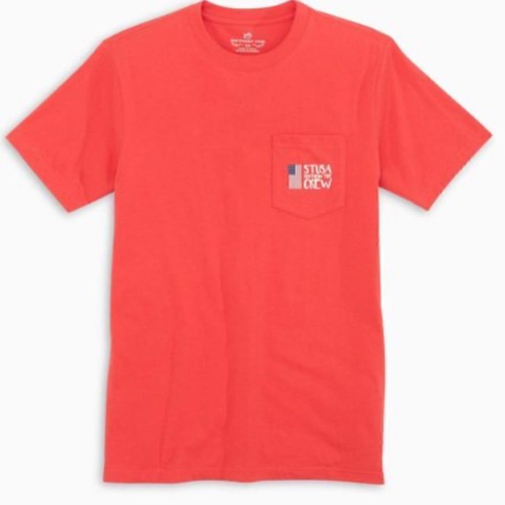 Southern Tide Womens Poppy Red Southern Tide Crew pocket T shirt - Picture 2 of 8